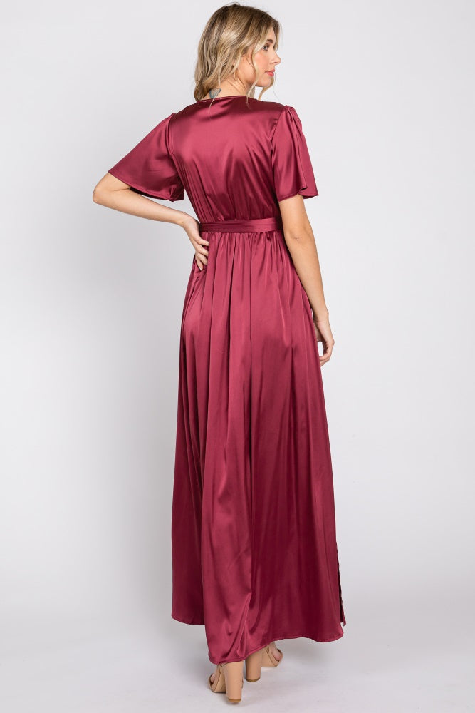 Three Little Tots Burgundy Satin Wrap Nursing Dress, alternate angle
