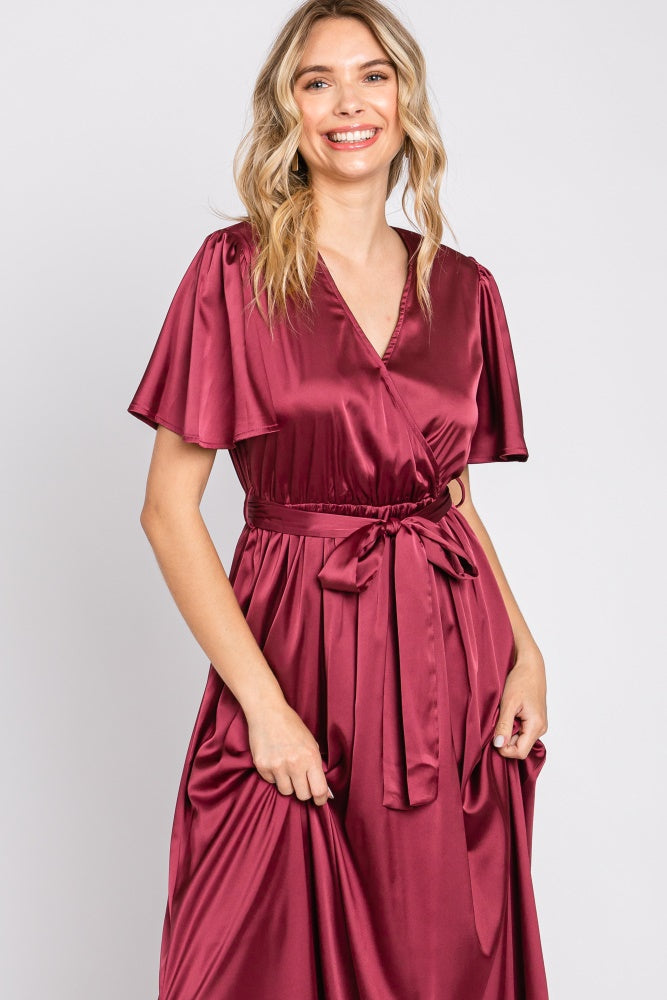 Three Little Tots Burgundy Satin Wrap Nursing Dress, additional view