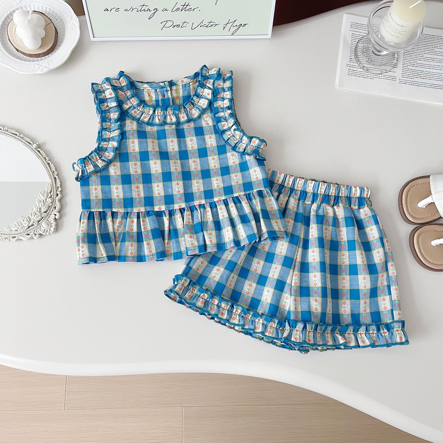 Summer 4th of July Plaid Three Piece Set For Girls