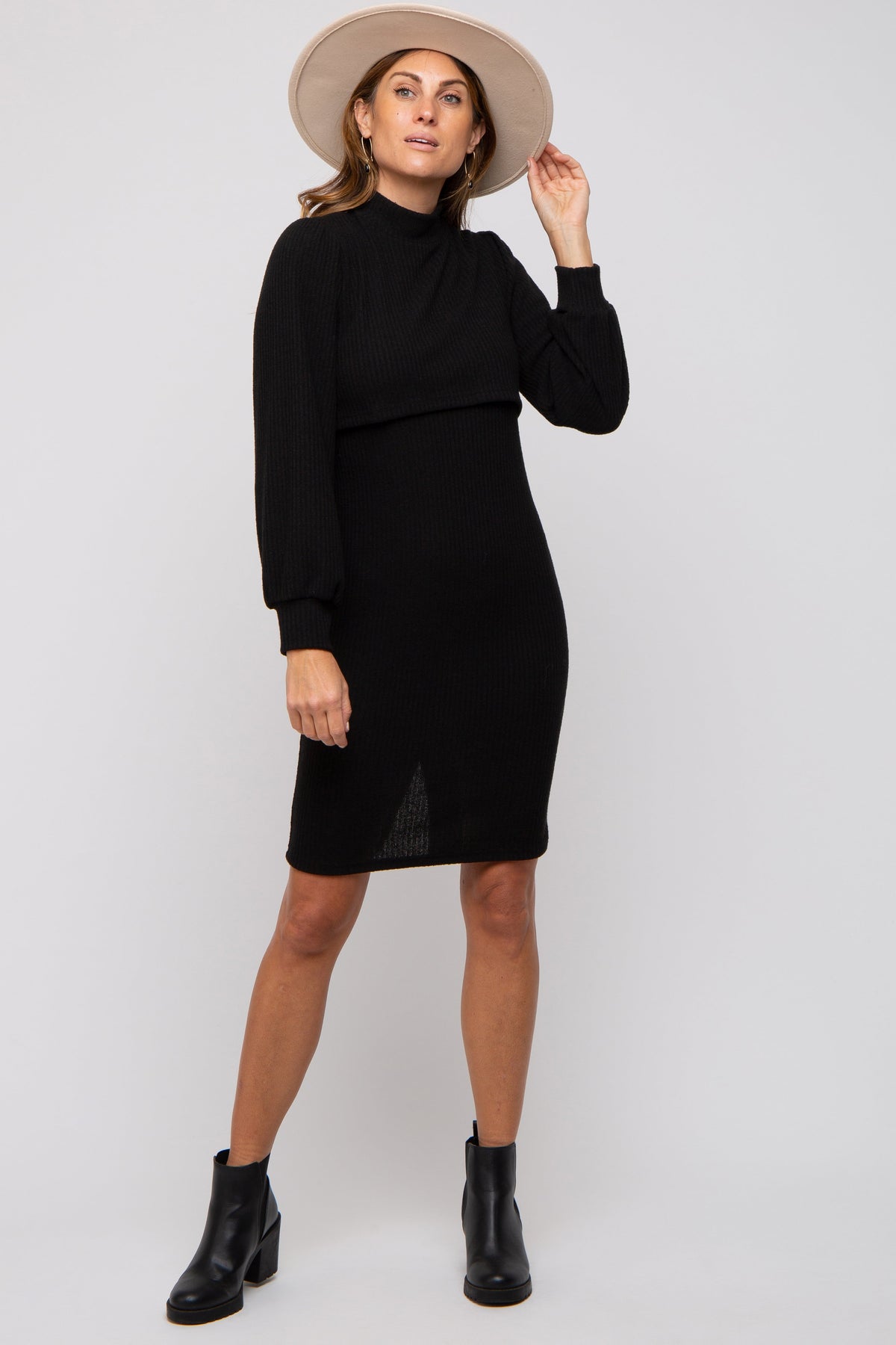 Three Little Tots Black Rib Knit Mock Neck Mock Neck Nursing Dress, extra product detail