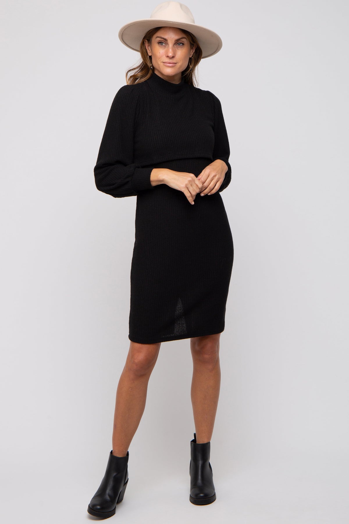 Three Little Tots Black Rib Knit Mock Neck Mock Neck Nursing Dress, another angle