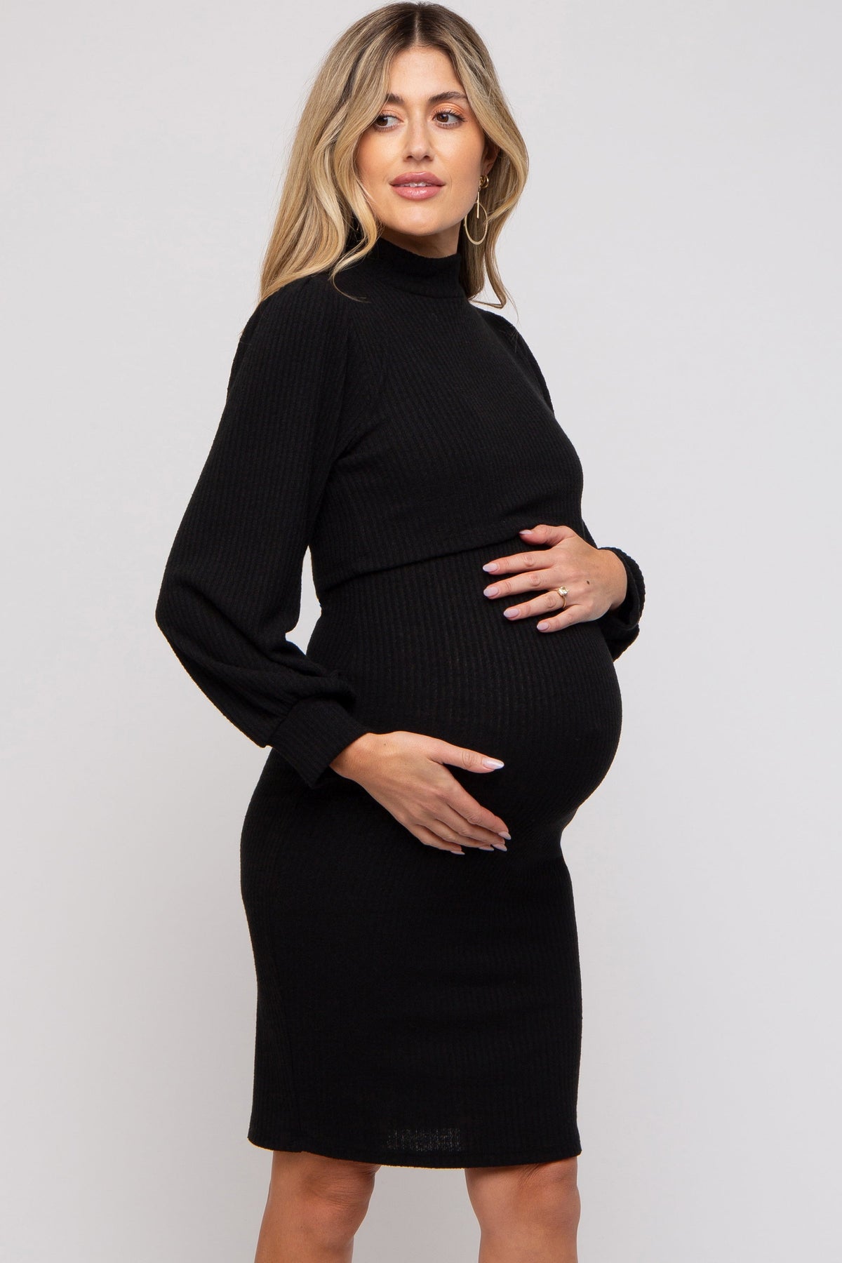 Three Little Tots Black Rib Mock Neck Maternity Nursing Dress, additional product photo