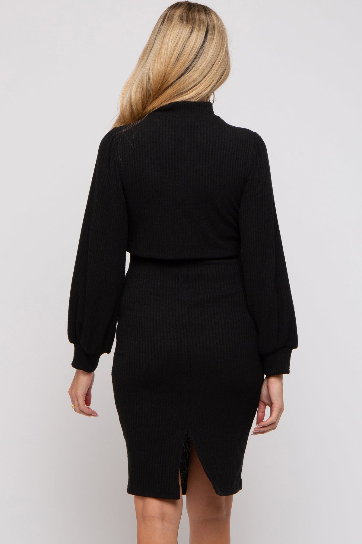 Three Little Tots Black Rib Mock Neck Maternity Nursing Dress, additional view