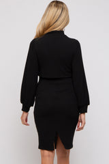 Three Little Tots Black Rib Mock Neck Maternity Nursing Dress, additional view