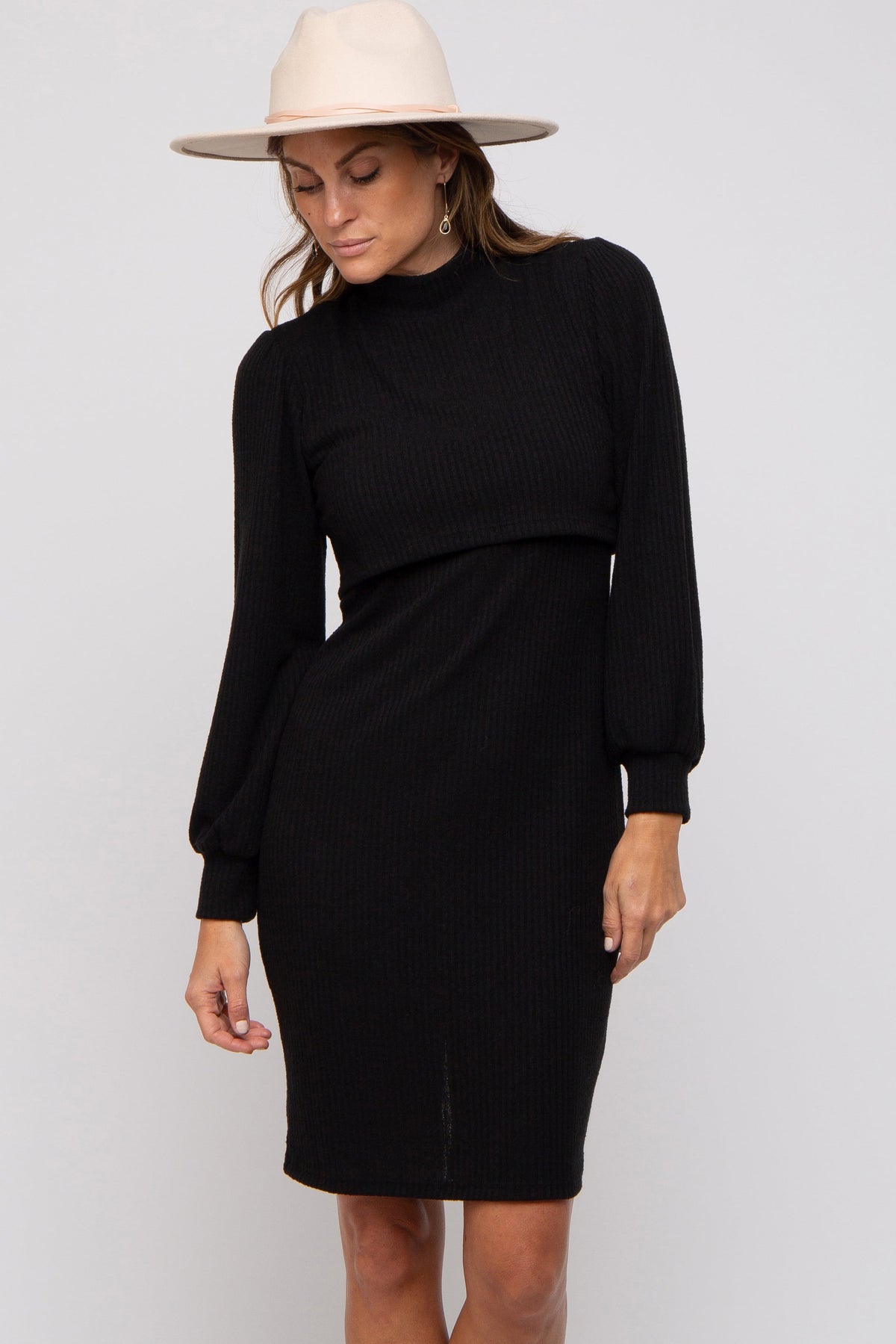 Three Little Tots Black Rib Mock Neck Maternity Nursing Dress, extra product detail