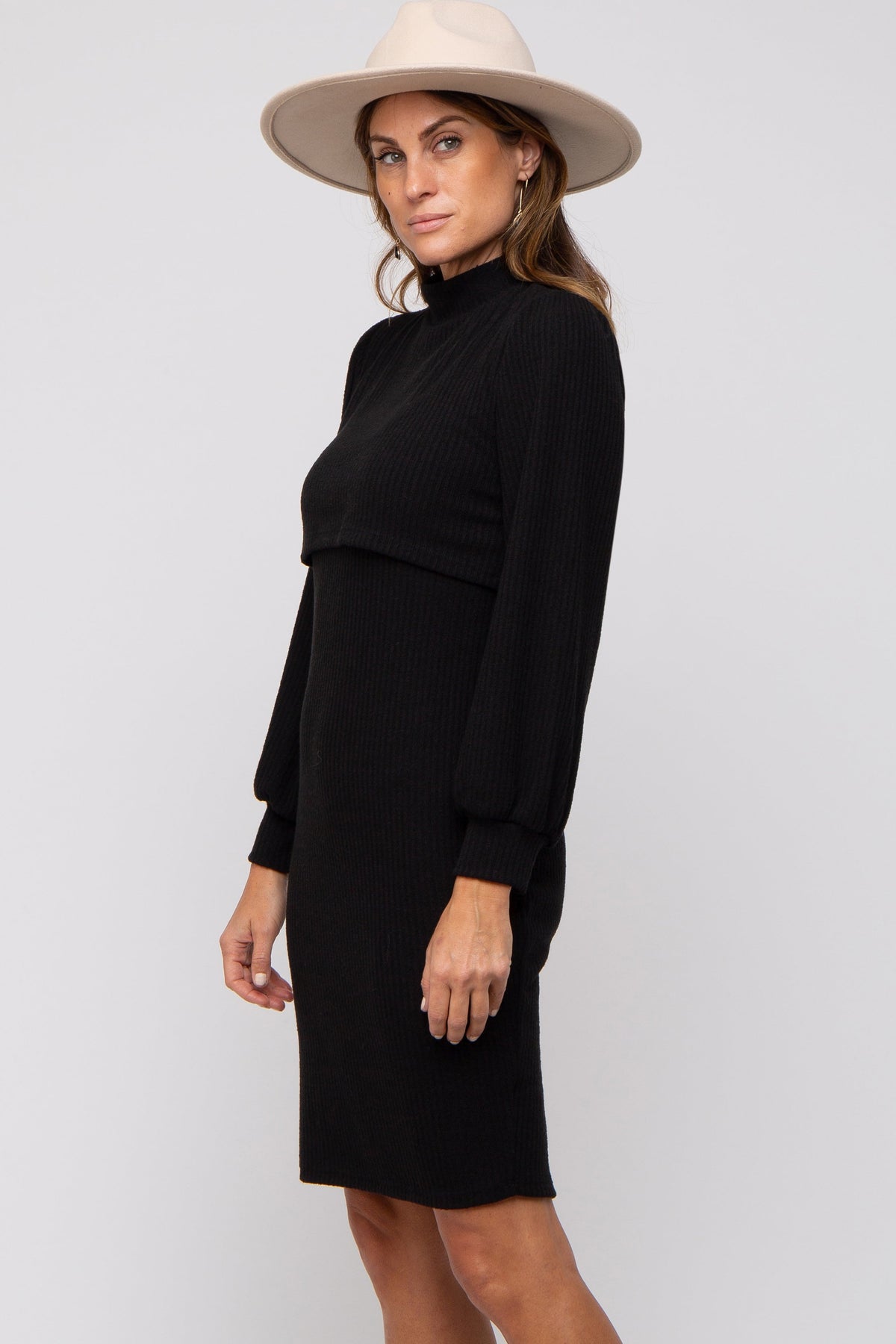 Three Little Tots Black Rib Knit Mock Neck Mock Neck Nursing Dress, additional product photo