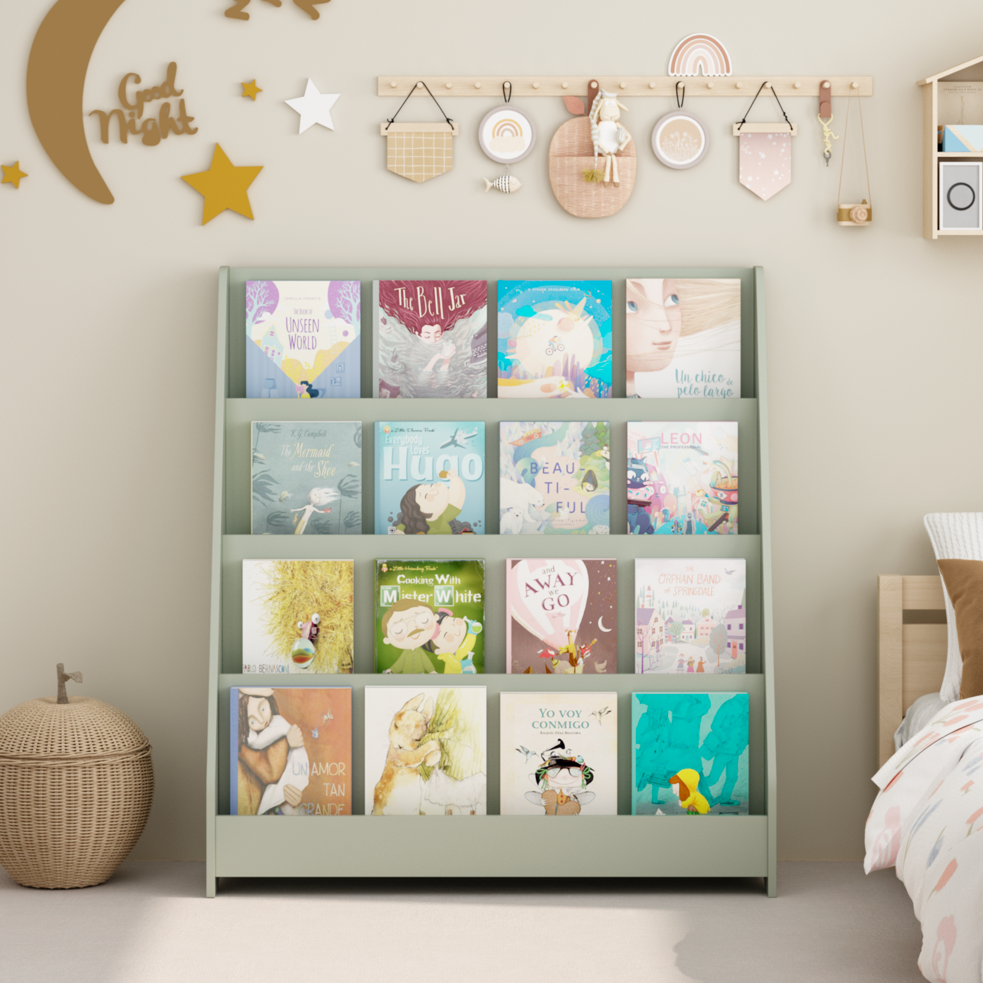 MOONRIVER 4-Tier Kids Bookshelf, Toddler Book Display Shelves, Sage (Open Box)