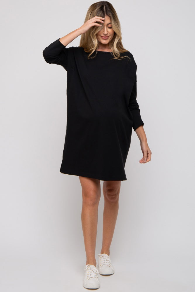 Three Little Tots Black Long Sleeve Maternity Shirt Dress, alternate angle