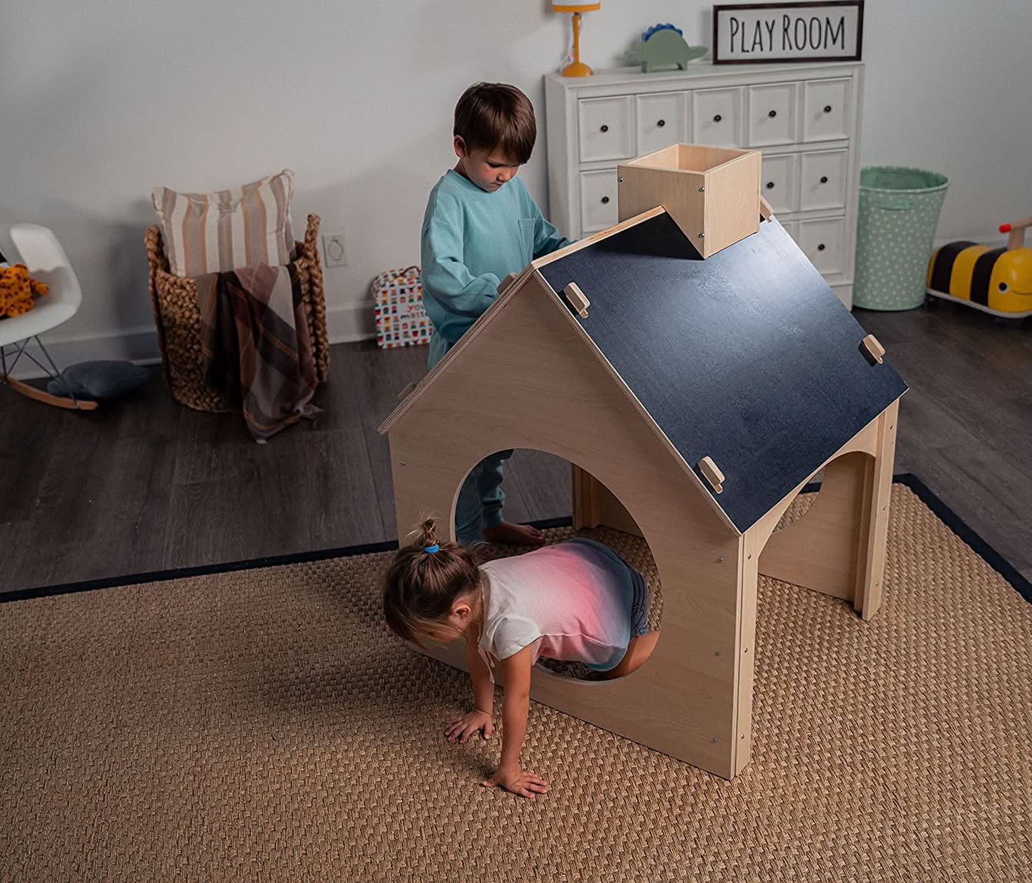 Three Little Tots Evergreen- Children's Playhouse with Chalkboard Roof
