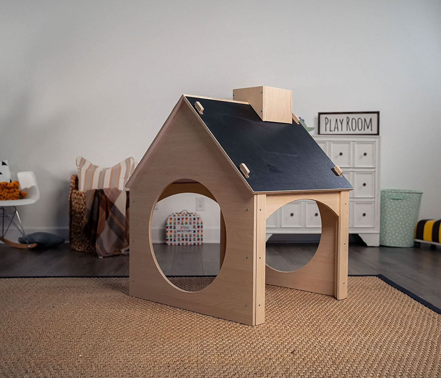 Three Little Tots Evergreen- Children's Playhouse with Chalkboard Roof, alternate angle