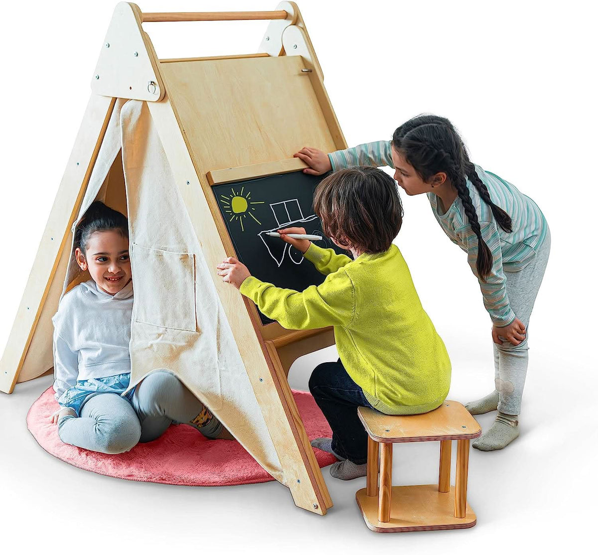 Three Little Tots Oak - Wood Learning Tent and Climber with Desk and Chair, second additional photo