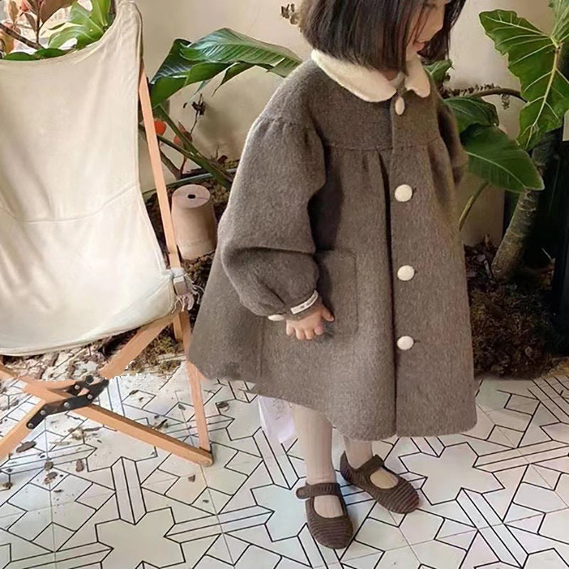 Three Little Tots Doll Collar Mid-length Girls' Woolen Winter Winter New Coat, extra product detail