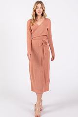 Three Little Tots Rust Ribbed Long Sleeve Wrap Nursing Dress