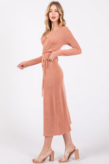 Three Little Tots Rust Ribbed Long Sleeve Wrap Nursing Dress, additional product photo