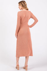 Three Little Tots Rust Ribbed Long Sleeve Wrap Nursing Dress, alternate angle