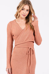 Three Little Tots Rust Ribbed Long Sleeve Wrap Nursing Dress, additional view