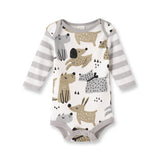 Puppy Dog Print Baby Bodysuit – Cotton Stripe Sleeve