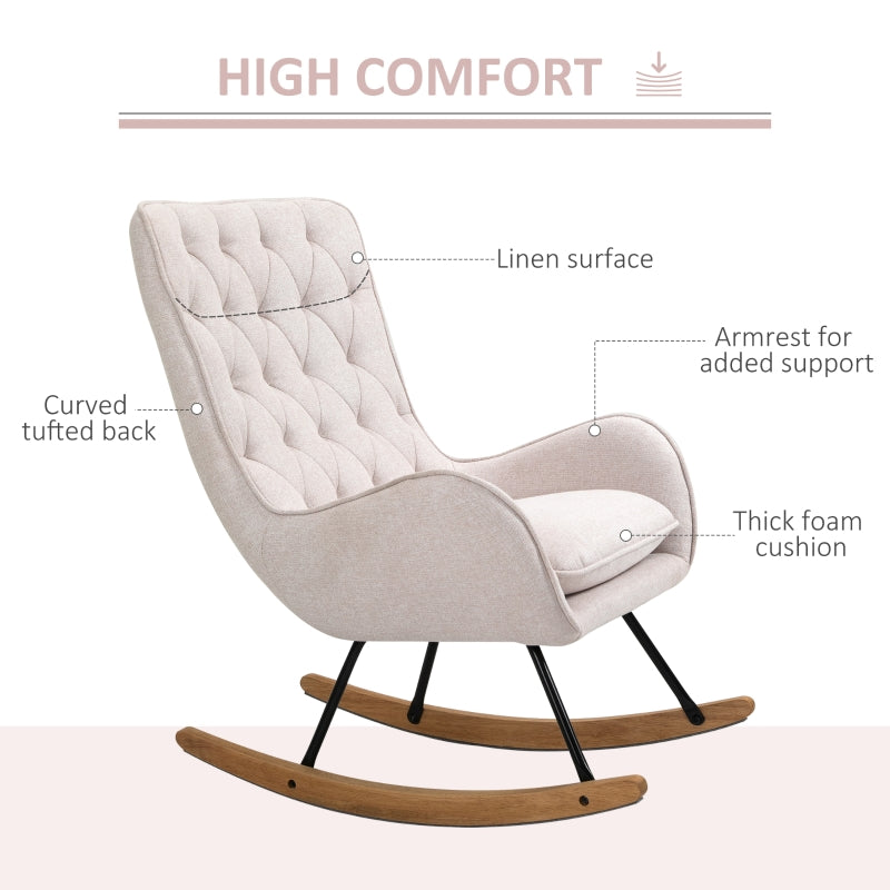 HOMCOM Mid-Century Fabric Nursery Rocker in Cream White