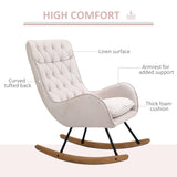 HOMCOM Mid-Century Fabric Nursery Rocker in Cream White