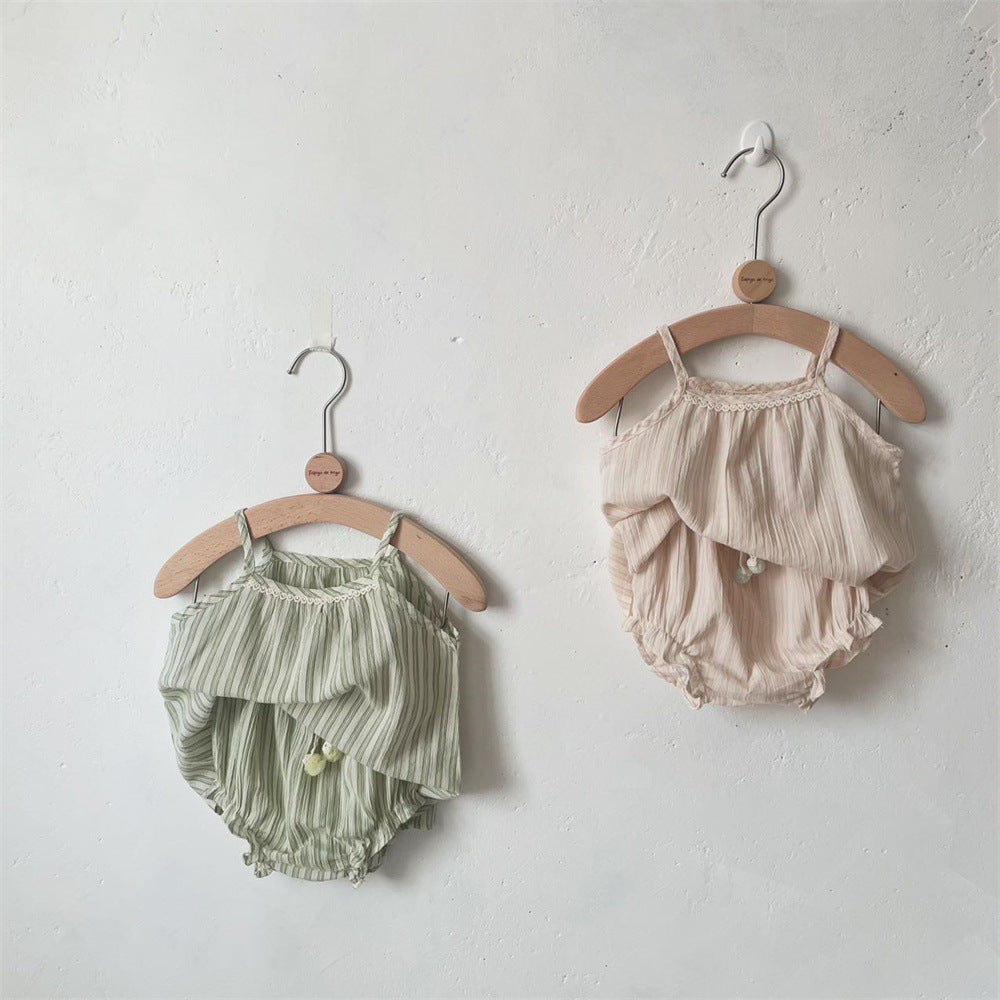 Striped Summer Lace Tank Top and Bloomer Set