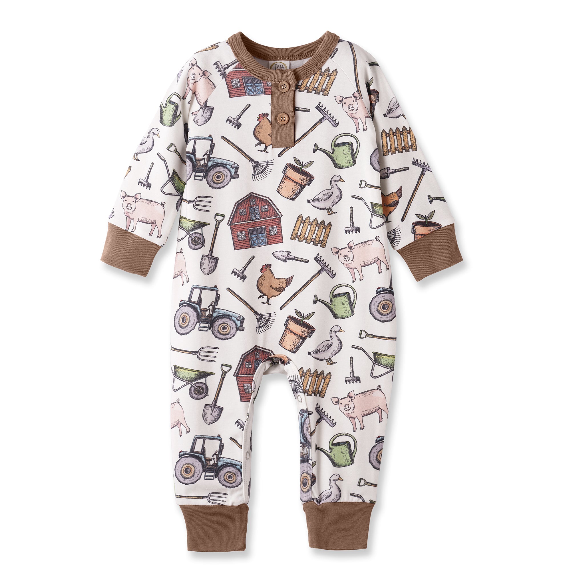 Three Little Tots Farmer's Market Baby Henley Romper - Bamboo One Piece