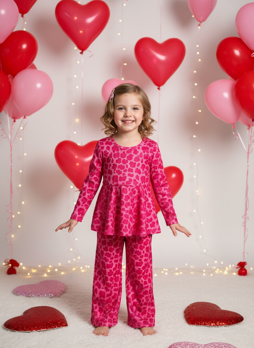 Three Little Tots Pink leopard ribbed lounge set, extra product detail