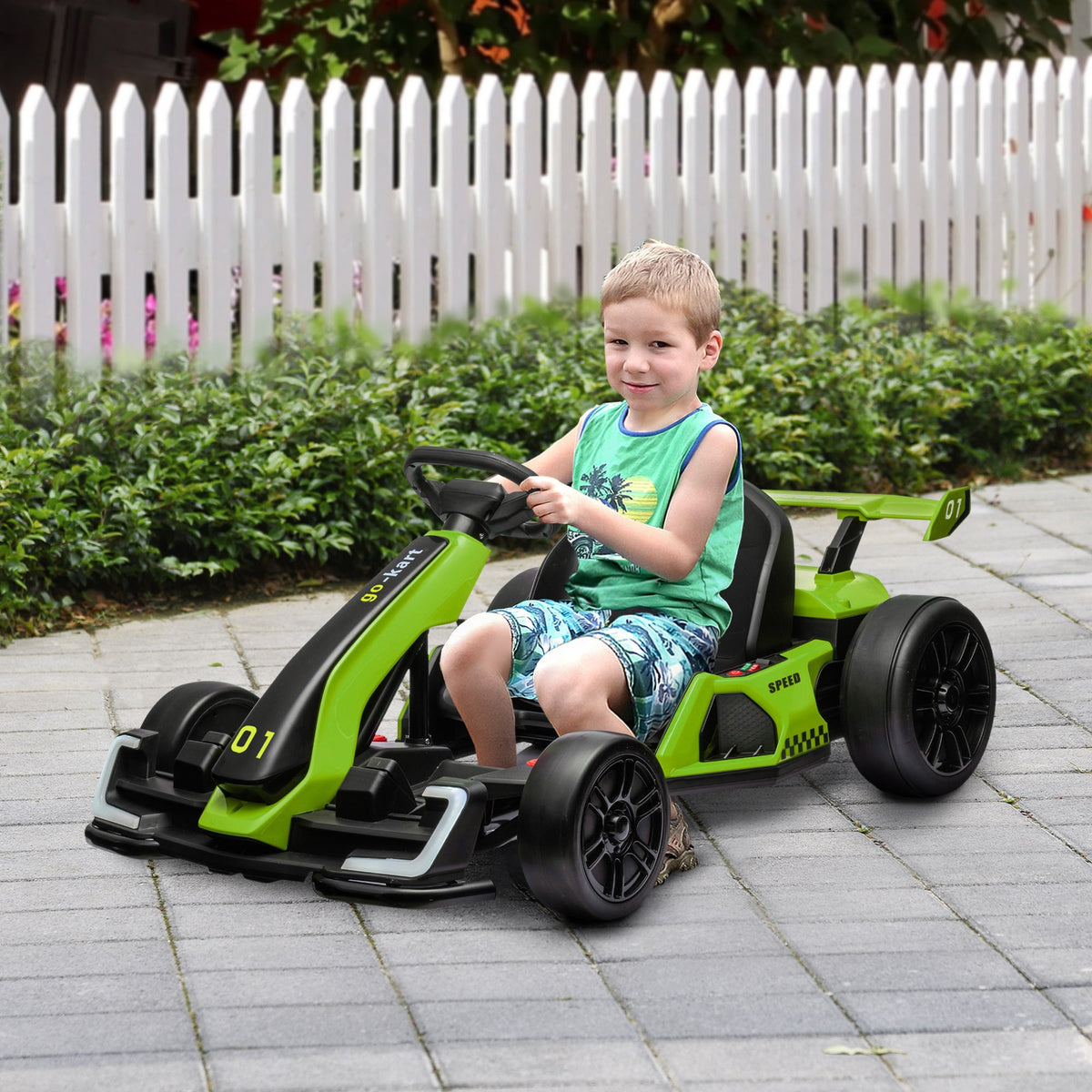 Aosom 24V 7.5 MPH Electric Go Kart with Adjustable Seat, Slow Start, Green