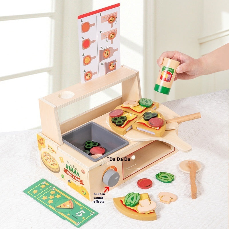 Three Little Tots Children's Early Education Educational Wooden Pizza Oven Kitchen Simulation Toy, alternate angle