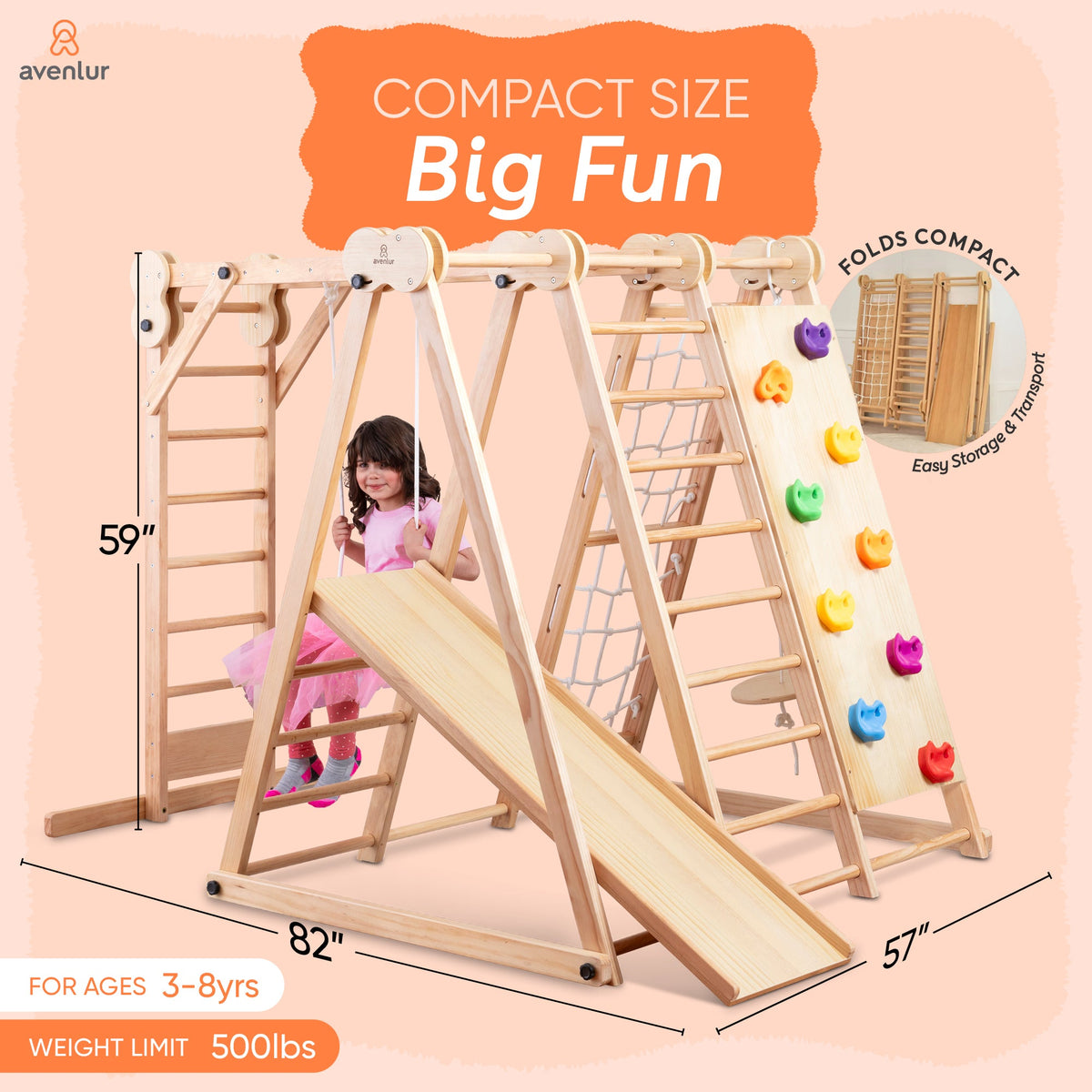 Three Little Tots Chestnut Foldable Jungle Gym, alternate angle