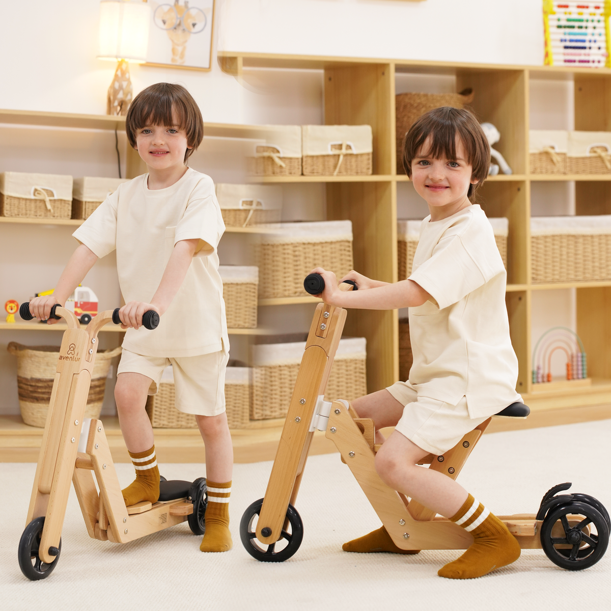 Three Little Tots Juneberry 2-in-1 Wooden Scooter and Ride-On Toy for Toddlers, another angle