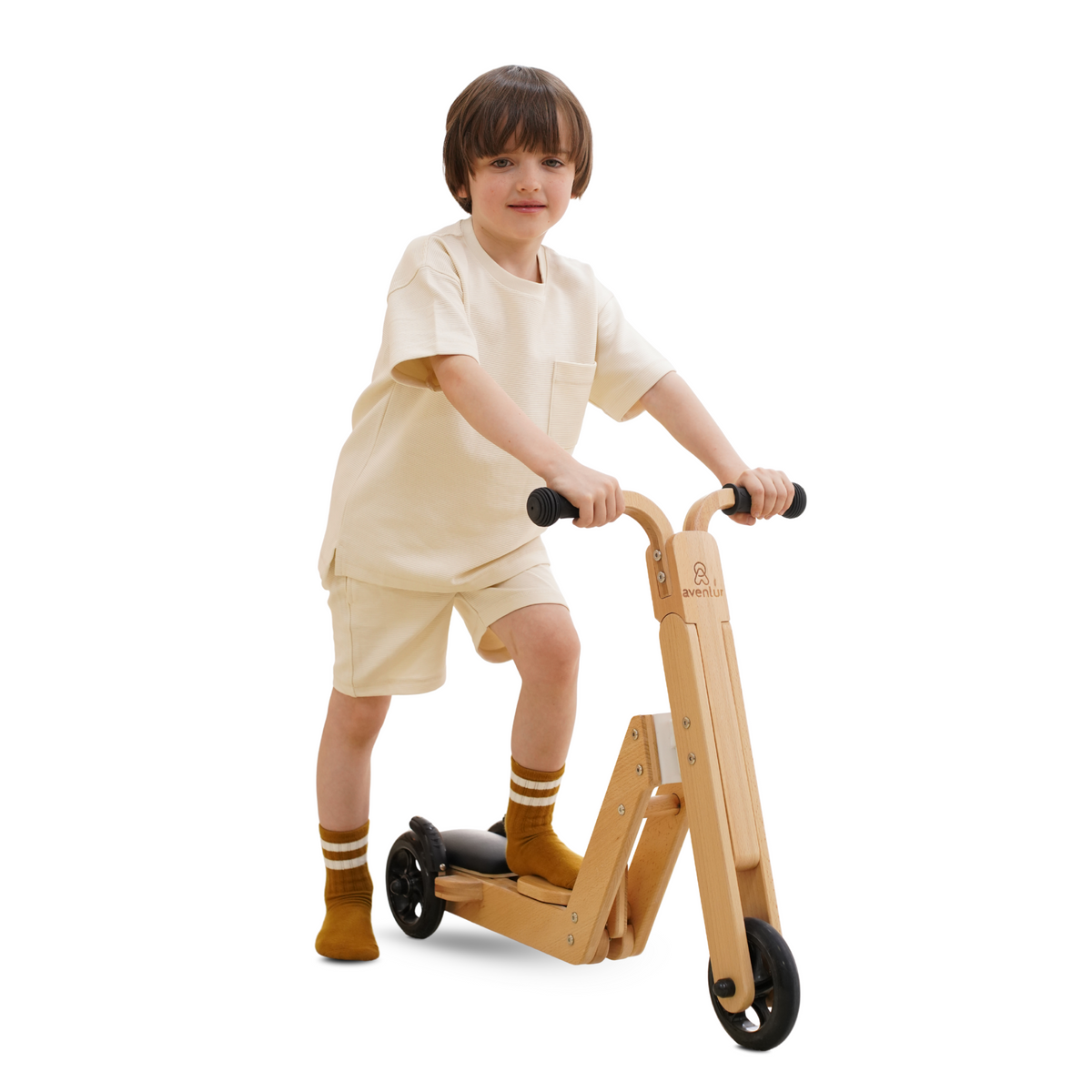 Three Little Tots Juneberry 2-in-1 Wooden Scooter and Ride-On Toy for Toddlers