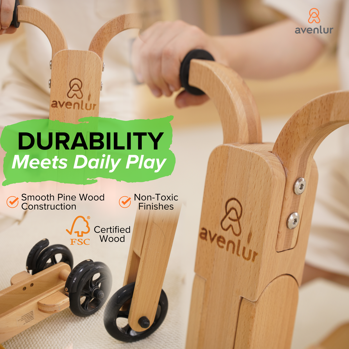 Three Little Tots Juneberry 2-in-1 Wooden Scooter and Ride-On Toy for Toddlers, additional view