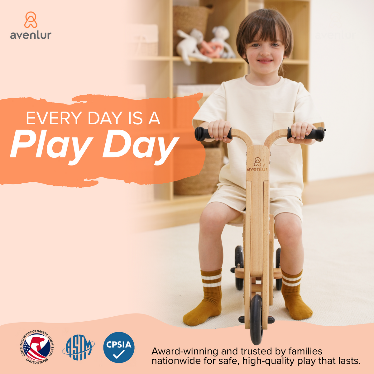 Three Little Tots Juneberry 2-in-1 Wooden Scooter and Ride-On Toy for Toddlers, supplementary photo