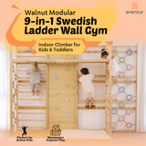 Three Little Tots Walnut Modular Swedish Ladder Jungle Gym - 95 Height - Wall Mounted, alternate angle