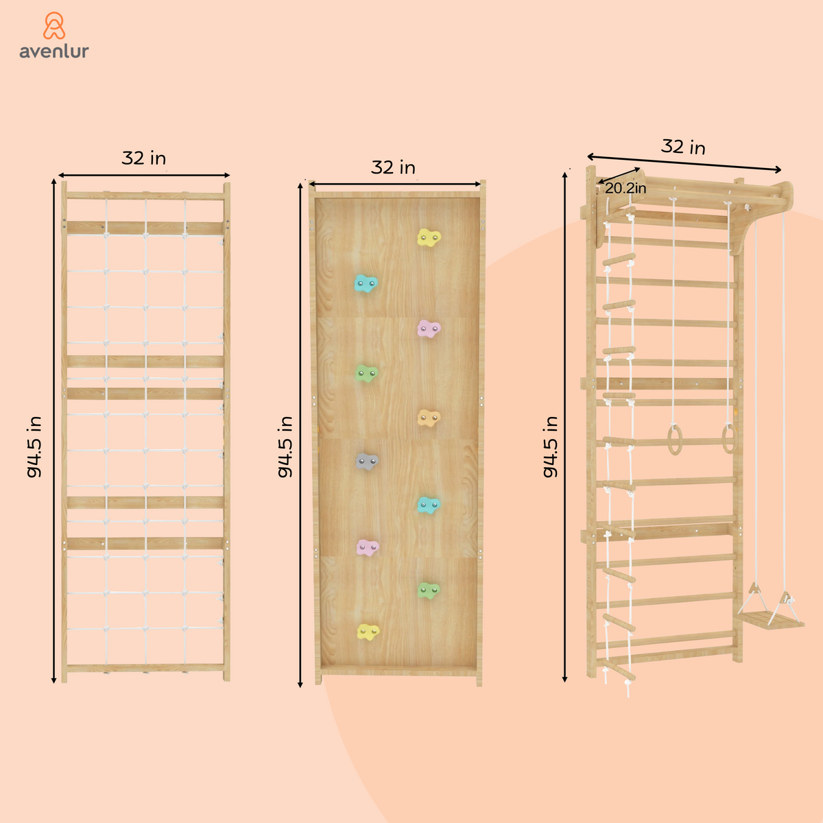 Three Little Tots Walnut Modular Swedish Ladder Jungle Gym - 95 Height - Wall Mounted, additional view