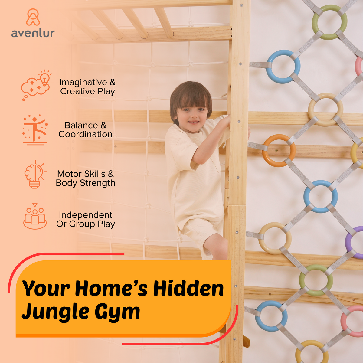 Three Little Tots Walnut Modular Swedish Ladder Jungle Gym - 79 Height - Wall Mounted, supplementary photo