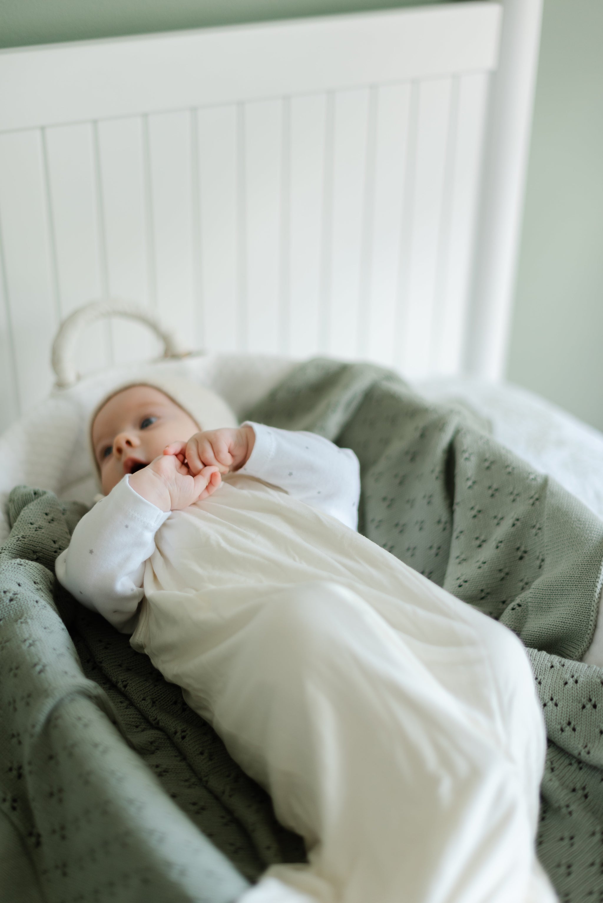 Mint Pointelle Knit Blanket
