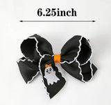 Halloween Ghost Embroidered Black Bow Hairpin