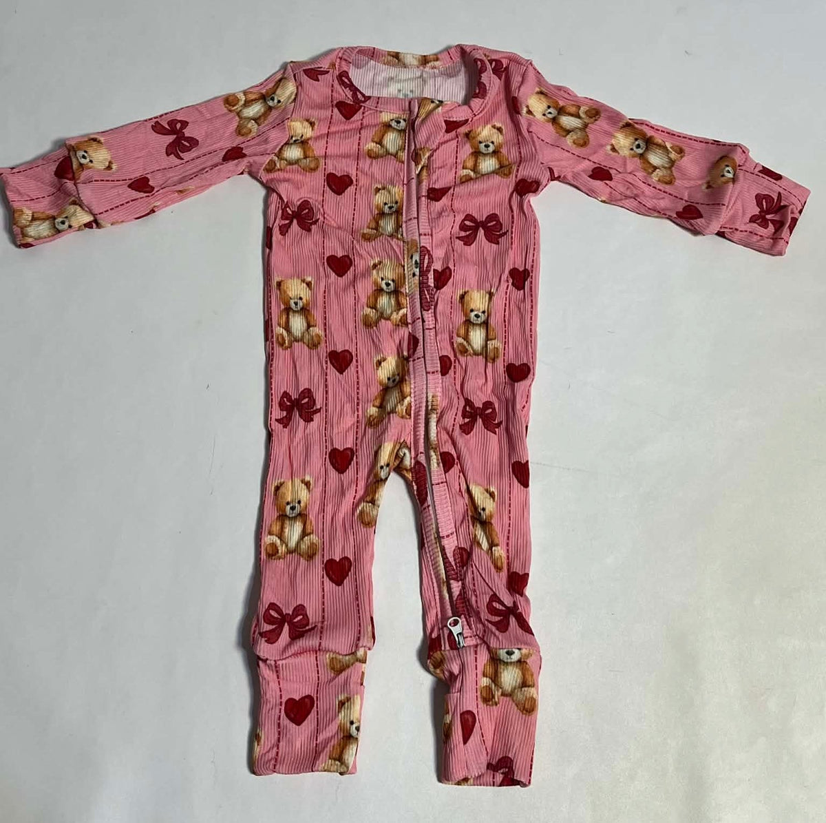 Three Little Tots Ribbed bamboo pink teddy zippy, supplementary photo