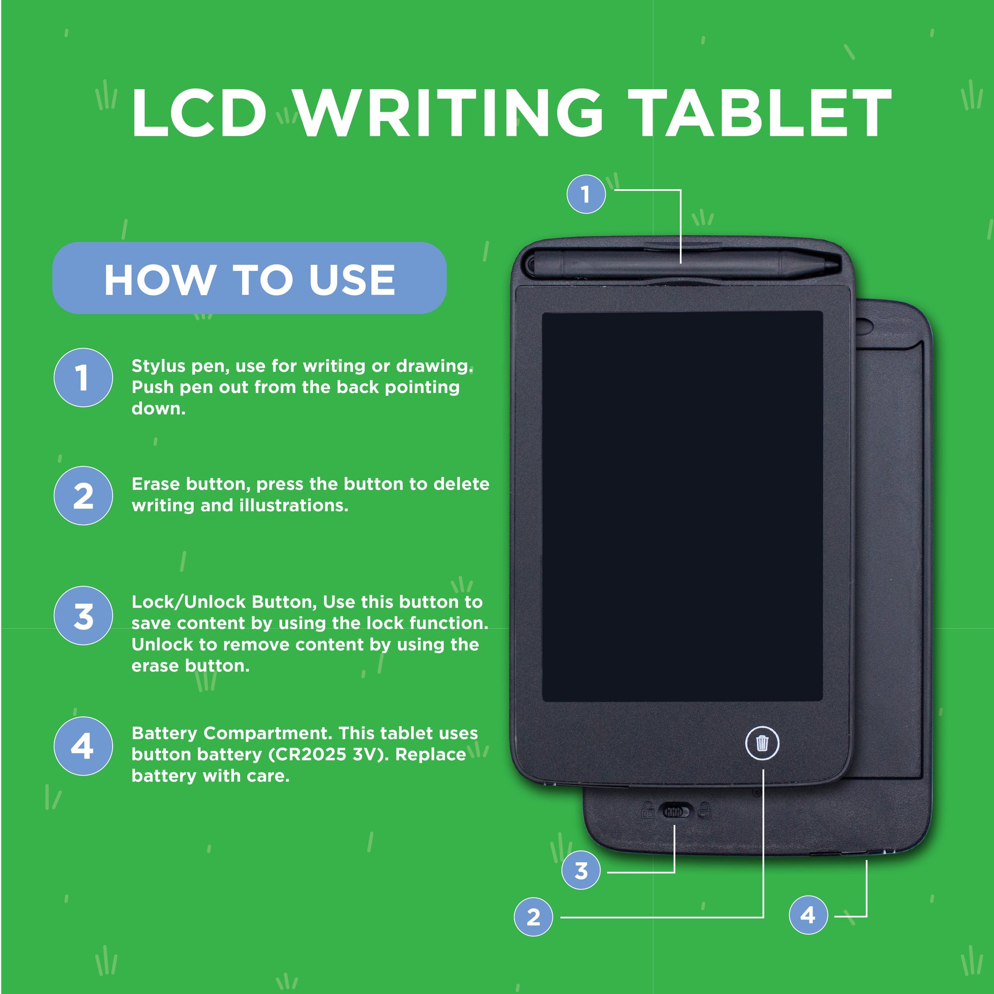 Eco-Friendly Reusable Writing Tablet 6.5 LCD Screen With Drawing Pen and Locking Switch