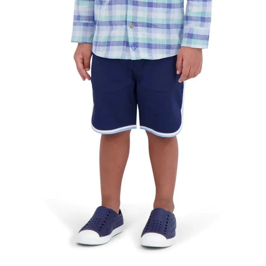 Three Little Tots Andy and Evan - Boys Piped Shorts - Navy, alternate angle