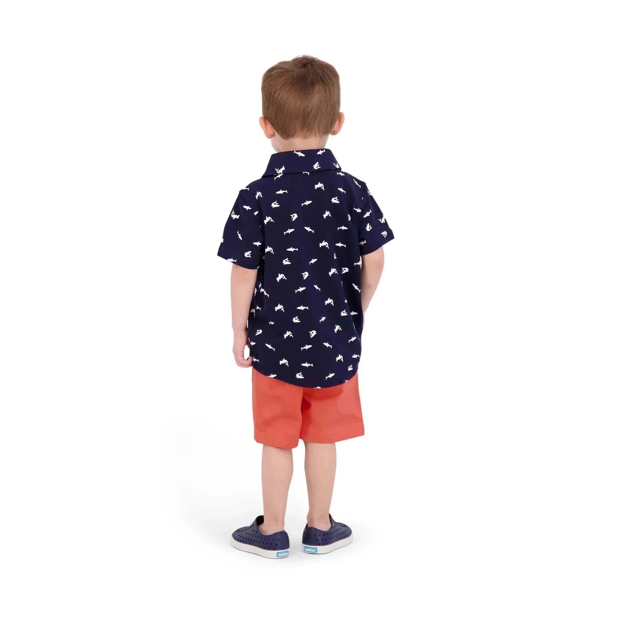 Three Little Tots Andy and Evan - Boys Twill Shorts - Coral, additional product photo