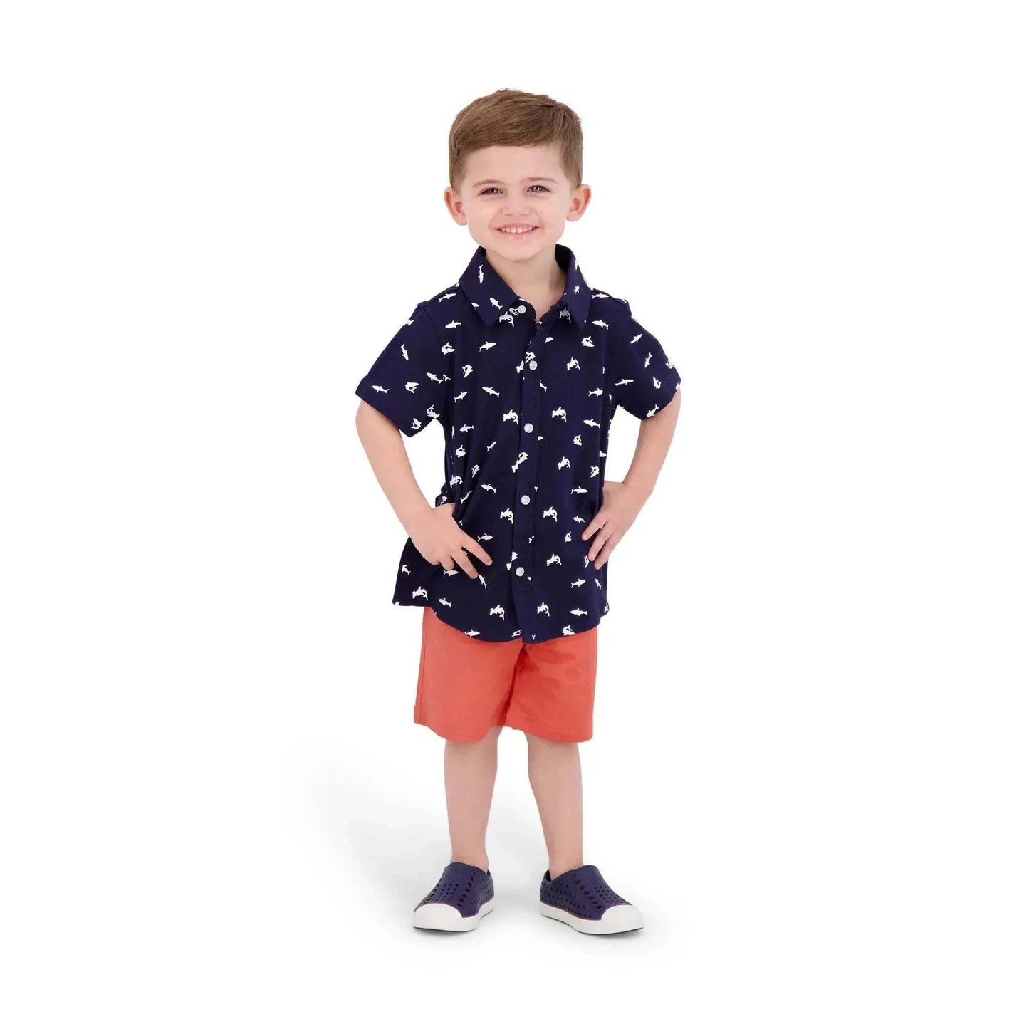 Three Little Tots Andy and Evan - Boys Twill Shorts - Coral, alternate angle