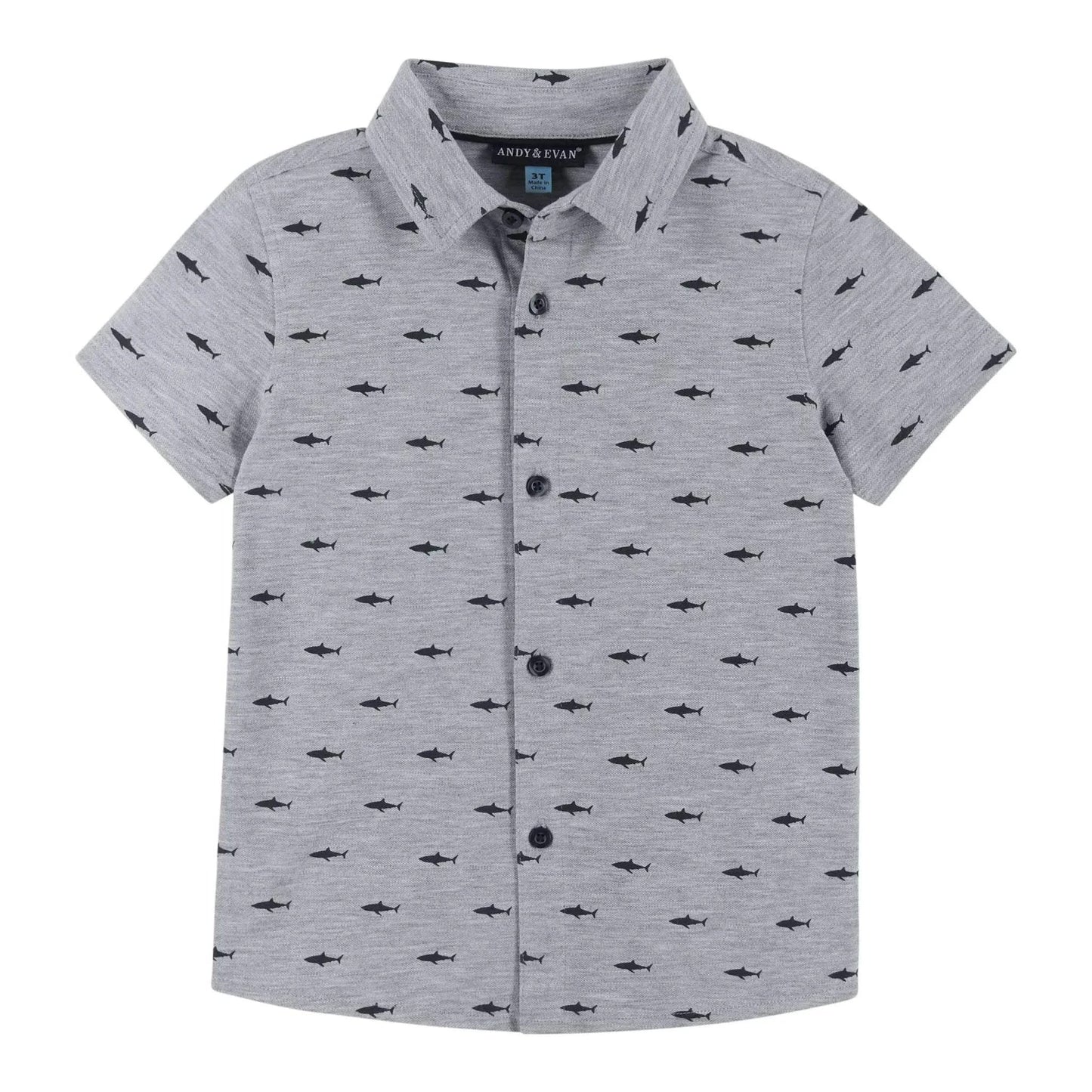 Three Little Tots Andy and Evan - Boys Knit Shark Button Down Shirt