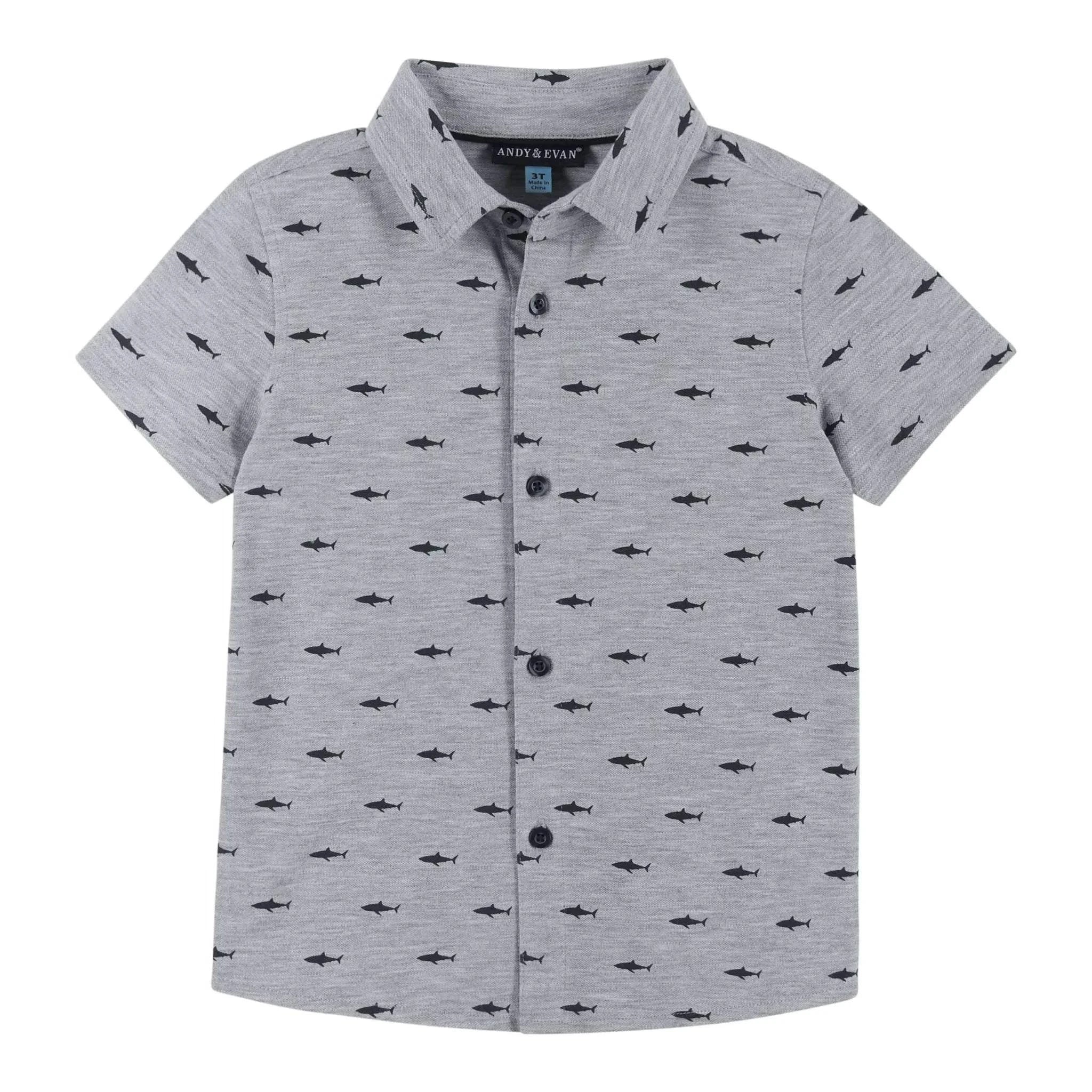 Three Little Tots Andy and Evan - Boys Knit Shark Button Down Shirt