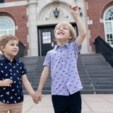 Three Little Tots Andy and Evan - Boys Knit Shark Button Down Shirt, alternate angle