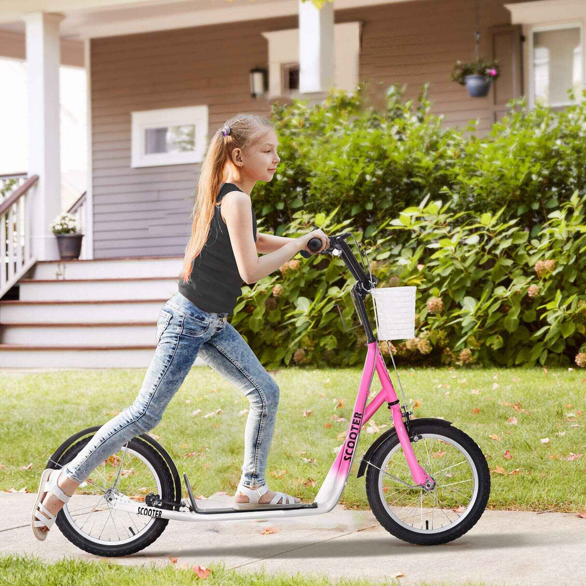 Aosom Youth Kick Scooter with Adjustable Handlebars, Pink