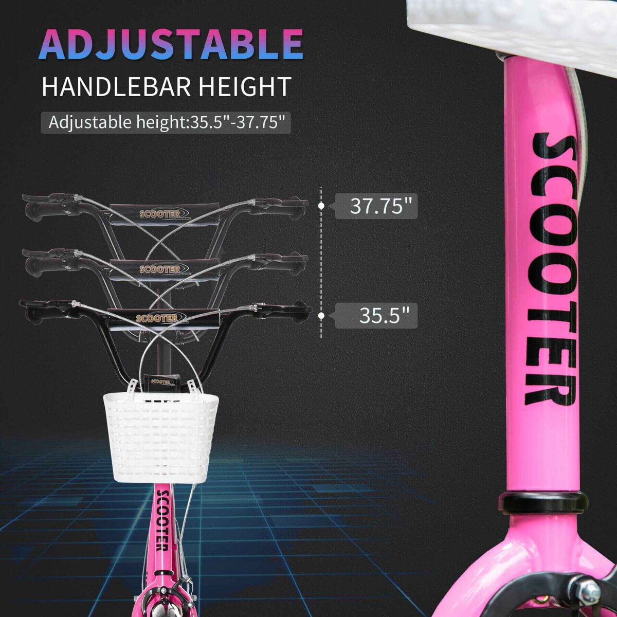 Aosom Youth Kick Scooter with Adjustable Handlebars, Pink