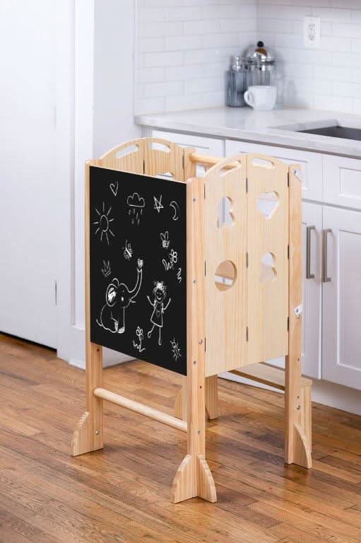 Three Little Tots Plum 3-in-1 Foldable Kitchen Tower Step Stool and Chalkboard for Toddlers, additional view