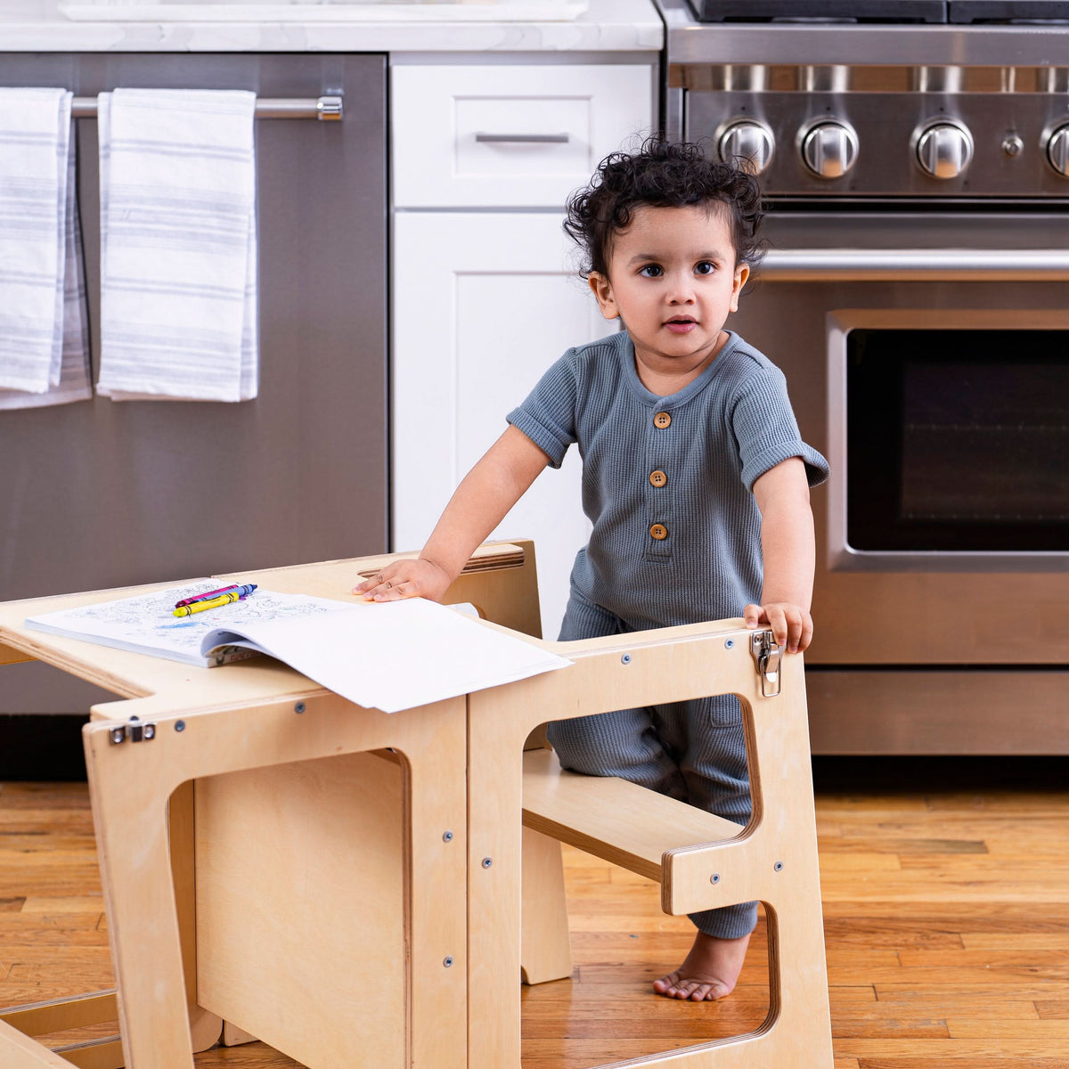 Three Little Tots Date 4-in-1 Kitchen Tower and Desk, alternate angle